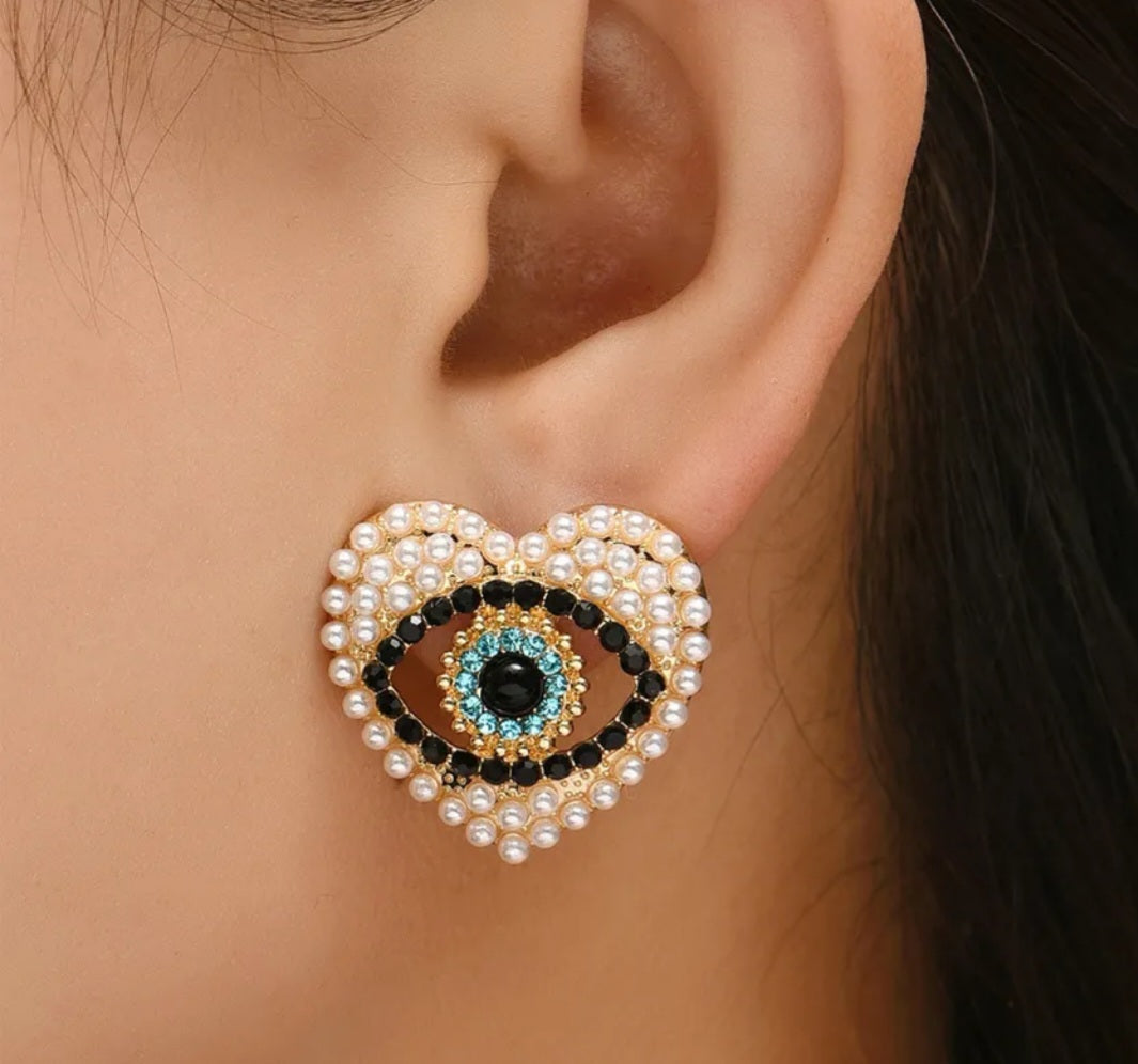 Evil eye pearl Earrings